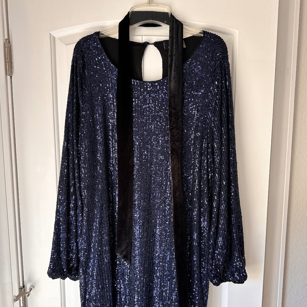 Blue sequin long sleeved mini dress